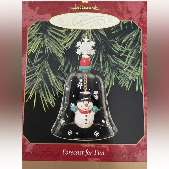 HALLMARK Forecast for Fun SNOWMAN n GLASS BELL Christmas ORNAMENT-NEW VTG 1999 - Picture 1 of 4